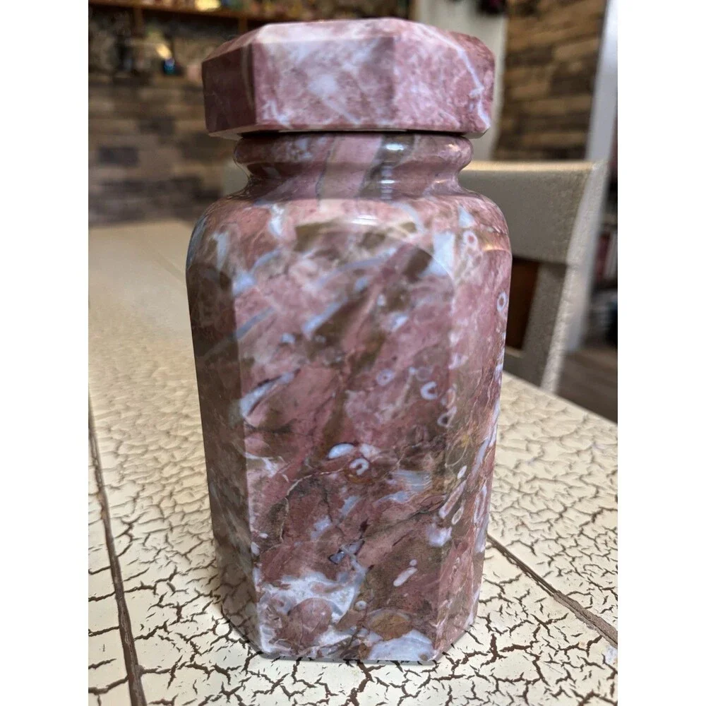 Vintage MCM Polished Pink Marble Vase  6.25